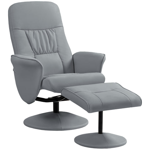 Rootz 2-Part Armchair Set - Recliner with Footstool - Relaxation Chair - Synthetic Leather Comfort - Grey - Adjustable & Tiltable 76x81x101cm