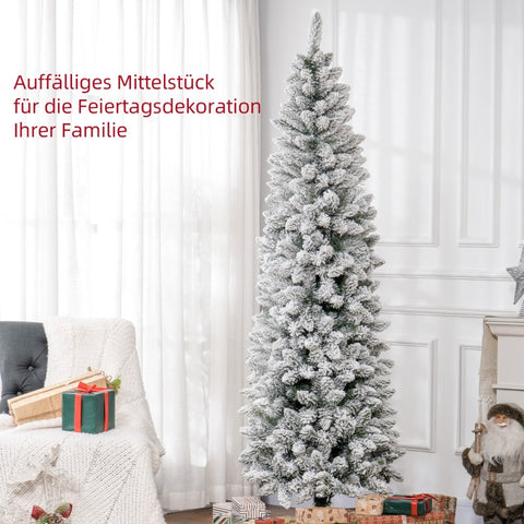 Rootz Christmas Tree 210 cm - Artificial Snow - Slim Fir Tree - Flame Retardant - Steel Base - Green - Ø75 x 210Hcm