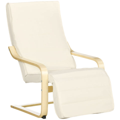 Rootz Deck Chair with Cushion - Recliner - Relaxation Chair - 5-Step Footrest - Birch Wood - 66.5cm x 94cm x 100cm - Supports up to 120kg