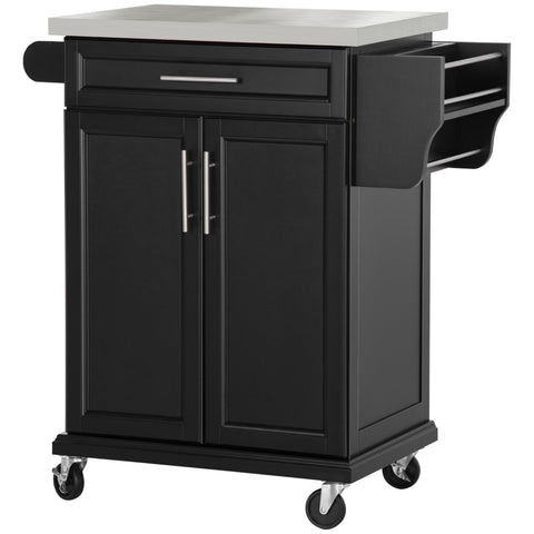 Rootz Kitchen Serving Trolley - Kitchen Island - Rolling Cabinet - Stainless Steel Plate - 91cm x 84cm x 46cm - Convenient Storage & Mobility
