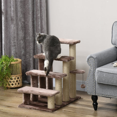 Rootz Cat Tree-Stair Combo - Pet Stairs - Climbing Aid - Play & Rest Area - Cat Scratching Post - Plush Lined - 60cm x 40cm x 64cm