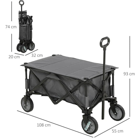 Rootz Garden Trolley - Cargo Traile On Wheels - Folding Handcart - 5 Side Pockets - Adjustable Handle - Up To 120 Kg - Steel - Dark Gray - 100 x 55 x 93 cm