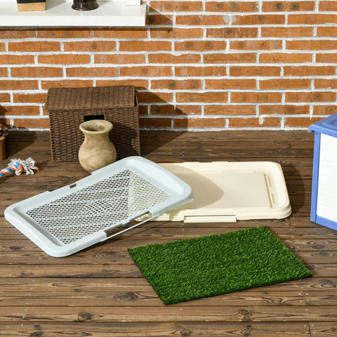 Rootz Dog Toilet - Puppy Toilet - 2 Layers - Artificial Grass - Reusable - Puppy Training Pad - Green + White - 63 x 48.5 x 6 cm