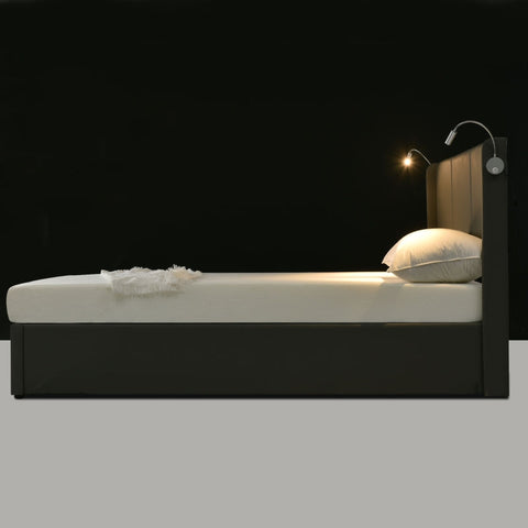 Rootz Double Bed with Storage - Spacious Bed - Cozy Sleeping - Integrated Reading Lamp - Solid Wood - 206L x 165W x 107H cm