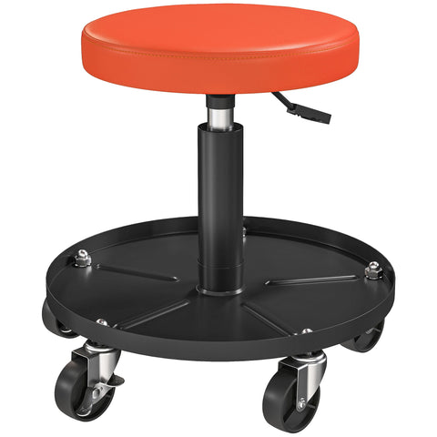 Rootz Workshop Stool with Rollers - Garage Chair - Mechanic Seat - Height Adjustable - 38cm x 38cm x 38-50cm Orange