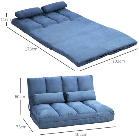 Rootz Floor Sofa Bed - Adjustable Backrest - Velvet Fabric - 2-in-1 Design - High Comfort - Durable Steel Frame - 102cm x 73cm x 60cm - Blue