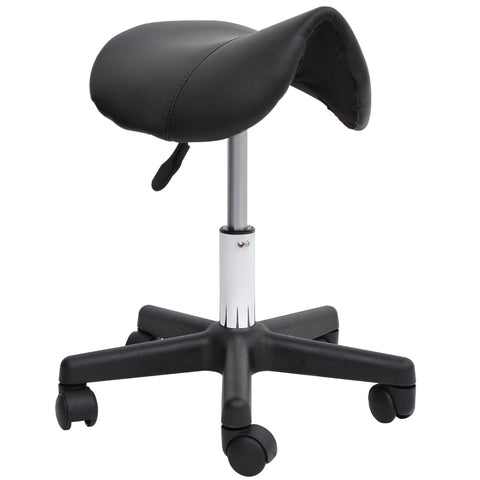 Rootz Rolling Stool - Saddle-Shaped Seat - Height Adjustable - Ergonomic Design - 360° Rotatable - Faux Leather - 35cm x 38cm x 43-55cm - Black
