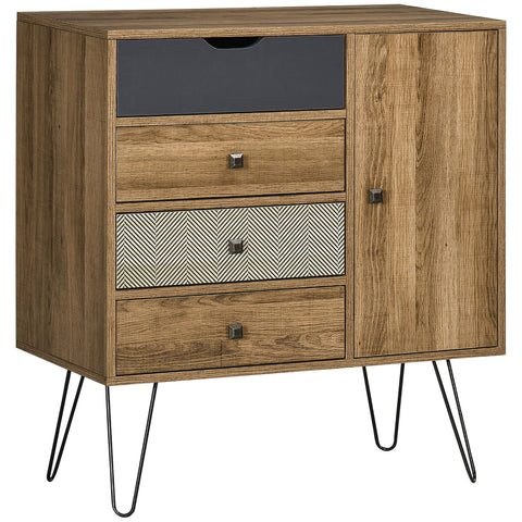 Rootz Storage Chest of Drawers - Dresser - Organizer - Bohemian Style - 4 Drawers 1 Cabinet - Metal Hairpin Legs - 79 x 39 x 86 cm