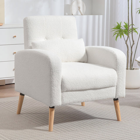 Rootz Modern White Armchair - Upholstered Seating - Living Room Chair - Lumbar Pillows Support - 76cm x 89.5cm x 53cm