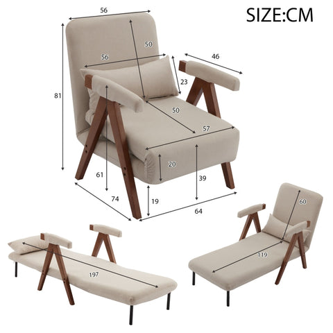 Rootz Sofa Bed - Convertible Couch - Reclining Sofa - 6 Adjustable Positions - Linen Fabric - 64L x 74W x 81H cm