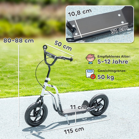 Rootz Children's Scooter - Kids Scooter - Youth Scooter - Adjustable Handlebars - 88cm to 50cm x 31cm x 10.8cm - White