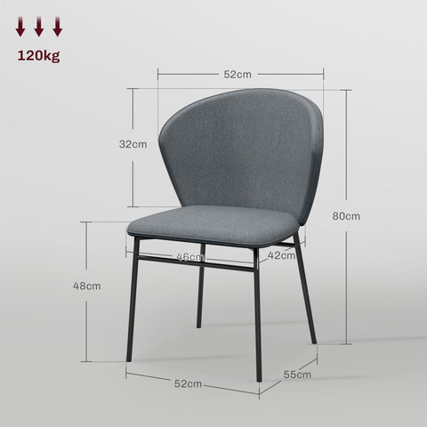 Rootz Set of 2 Dining Chairs - Padded Seats - Upholstered Chairs - Modern Design - 52W x 55D x 80H cm - Gray - Steel Legs