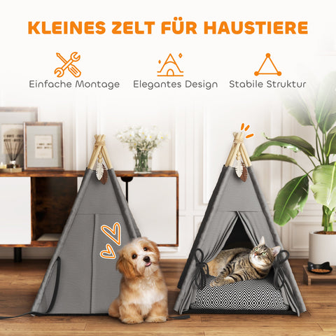 Rootz Tipi Tent for Pets - Animal Beds - Cat Tent - Cozy Retreat - 60cm x 60cm x 76cm