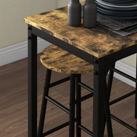 Rootz Bar Table with 2 Chairs - Industrial Design - Set of 2 Bar Stools with Table - 3 Pieces - Brown + Black - 105L x 40W x 90H cm