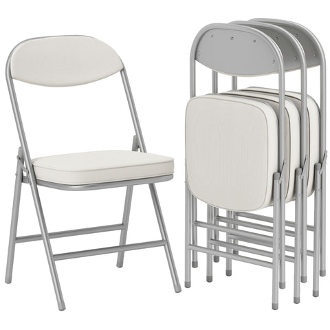 Rootz 4-Set Padded Folding Chairs - Foldable Chairs - Seating Comfort - Metal Frame - White - 82H cm - Seat 40 x 40 x 46 cm