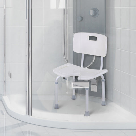 Rootz Shower Chair with Backrest - Bath Seat - Non-Slip Chair - 8 Level Adjustable Height - 39.5 x 36.5 x 71-83.5 cm Aluminum Alloy