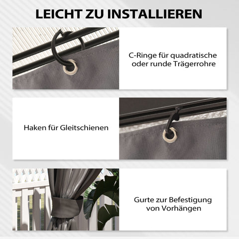 Rootz Pavilion Side Wall Panels Set - Gazebo Curtains - Waterproof Enclosures - UPF 30+ Protection - 3 x 4m - Grey