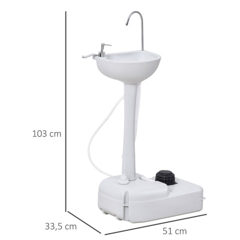 Rootz Portable Outdoor Hand Wash Basin - Mobile Sink - Camping Sink - Integrated Soap Dispenser - 51cm x 33.5cm x 103cm