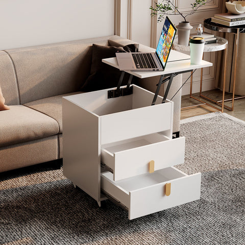 Rootz Bedside Table - Nightstand - Liftable Bedside Cabinet - USB Charging Interface - 74x40.2x71 cm - White