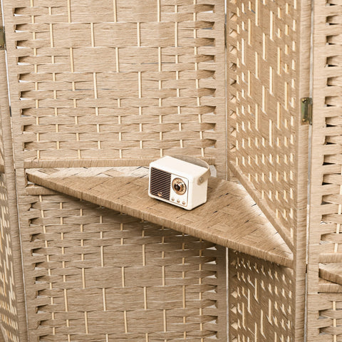 Rootz Room Divider Paravent 4 Panels - Privacy Screen - Folding Partition - 2 Shelves - Wood - 160L x 1.6B x 170H cm