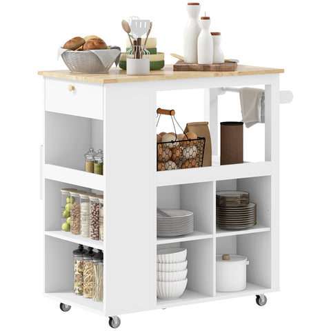 Rootz Kitchen Island Trolley - Rolling Cart - Mobile Storage - Customizable Shelves - 86.5cm x 47cm x 88cm