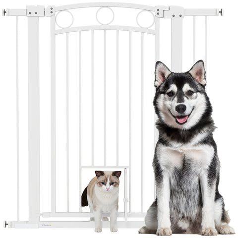 Rootz Adjustable Pet Gate - Stair Gate - Dog Gate - Secure Locking - 76-104W x 106H cm - Includes Cat Door