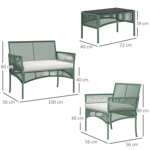 Rootz 4 Piece Garden Furniture Set - Patio Sofa - Outdoor Rattan Set - Tempered Glass Durability - Armchair 56x56x80cm, Sofa 100x56x80cm, Table 72x40x39cm