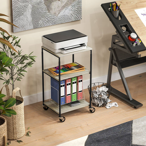 Rootz 3 Level Printer Stand - Mobile Printer Table - Adjustable Printer Holder - Height Adjustable - 39cm x 34.5cm x 72.5/81.5cm