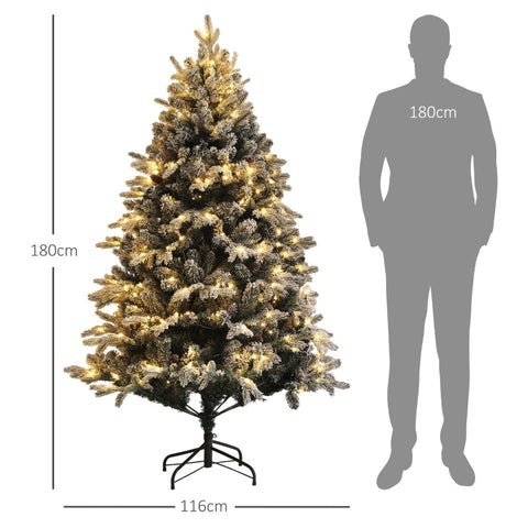 Rootz LED Christmas Tree - Snow-Covered Branches - Warm White Lights - Realistic Appearance - Flame-Retardant - Metal Base - Ø116 x 180H cm