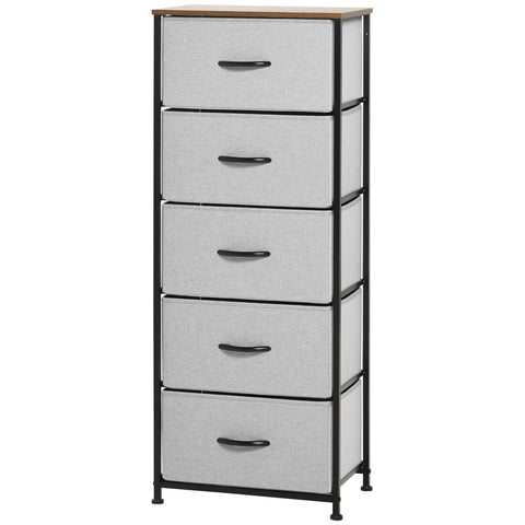 Rootz 5 Drawer Chest - Storage Cabinet - Foldable Fabric Drawer - Optimal Stability - 45 x 30 x 116 cm - Grey