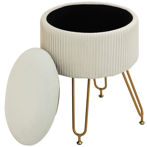 Rootz 2 in 1 Storage Stool - Footrest - Side Table - Space-saving, 13.5L Storage, Velvet Fabric, Ø40 x 48H cm