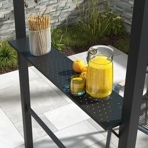 Rootz BBQ Gazebo - 2 Side Shelves - Barbecue Pavilions - BBQ Pavilion - Hooks - Steel Frame - Polyester - Khaki - 1.1 x 2.3m