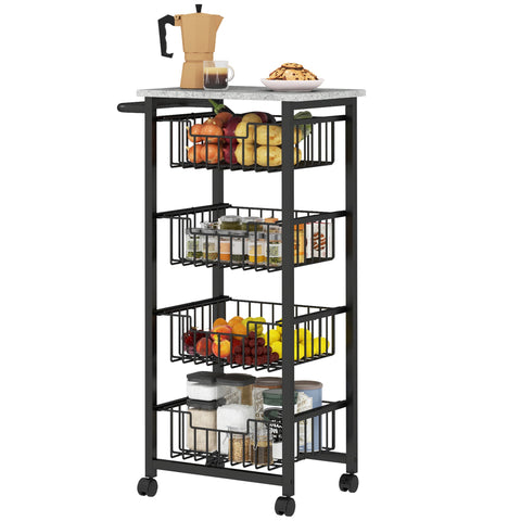 Rootz 4 Level Kitchen Cart - Serving Car - Storage Wagon - Easy Maneuverability - 49.5 x 31 x 91 cm Grey, Black