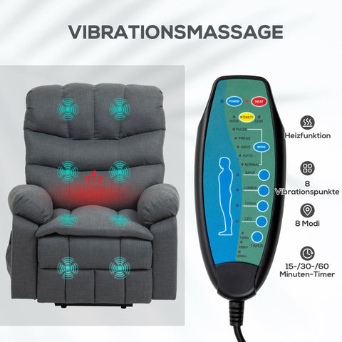 Rootz Grey Electric Reclining Armchair - Upholstery Chair - Massage Function - Senior Mobility Aid - 93cm x 100cm x 112cm