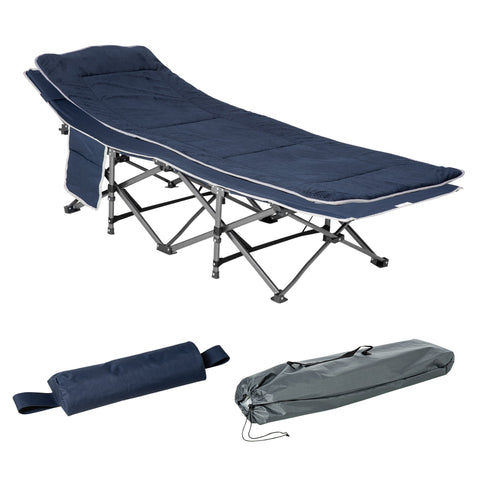 Rootz Foldable Camping Bed - Field Bed - Portable Resting Solution - Includes Pillow - 188 x 64.5 x 53 cm, Blue, Holds Up to 150 kg