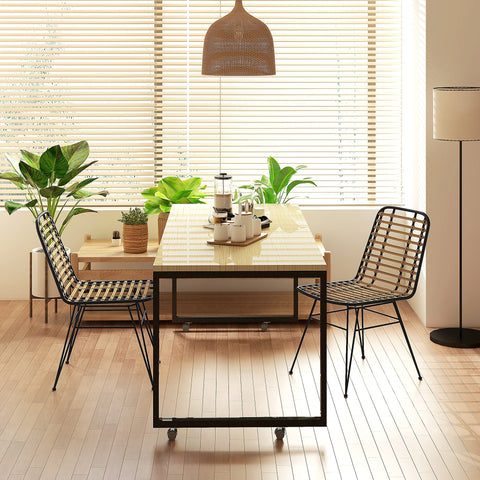 Rootz Set of 2 Dining Chairs - Rattan-Style - Bohemian Seating - PE & Steel - 47cm x 58cm x 80cm - Comfortable & Stylish