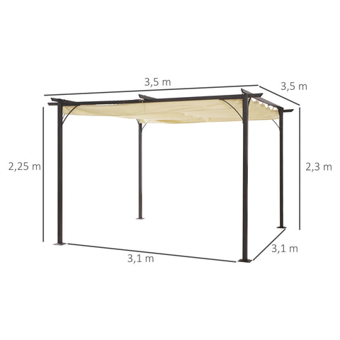 Rootz Retractable Pergola - Outdoor Shade Structure - Sun Shelter - Waterproof Polyester Cover - 3.5m x 3.5m x 2.3m