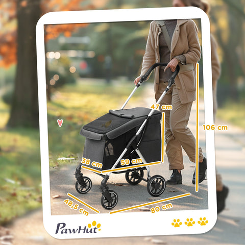 Rootz Dog Car Buggy - Pet Transport Stroller - Foldable Pet Carrier - Lightweight Design - 80cm x 48.5cm x 106cm