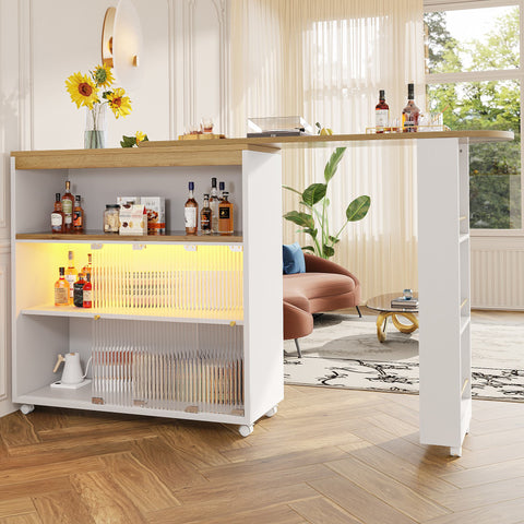 Rootz Extendable Bar Table - Modern Movable Bar Table - Telescopic Bar Table - Extra Storage - 138-204×39×105 cm, White