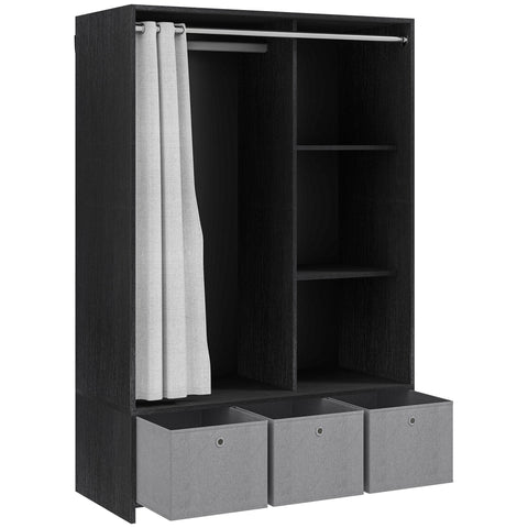 Rootz Wardrobe with Pole Curtain - Closet with Storage - Fabric Drawer Organizer - Ample Storage Space - 105 x 48 x 160 cm