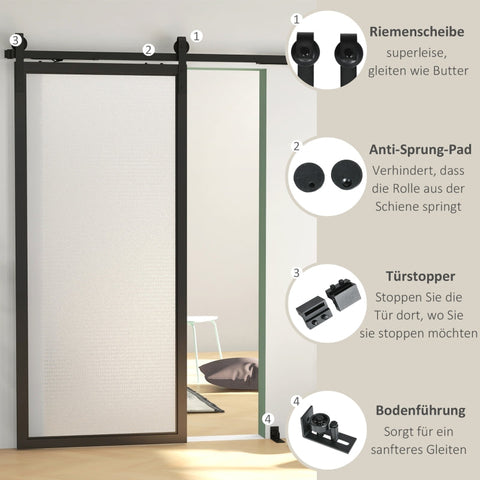 Rootz Sliding Door Hardware Kit - Rail Set - Smooth Operation - Space Saving - Carbon Steel - 183cm x 0.5cm x 4cm