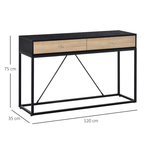 Rootz Console Table - Entrance Table - Sofa Table - Modern Design - 2 Drawers - Metal Frame - 120 x 35 x 75 cm