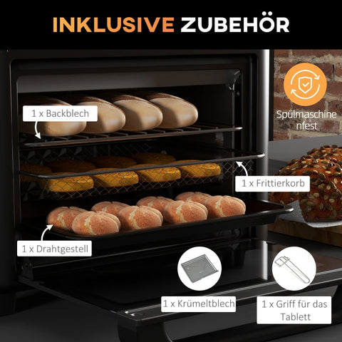 Rootz Black Mini Oven - Air Fryer - Countertop Oven - 6 Presets - Even Cooking - Saves Time & Energy - 33.5cm x 32cm x 32.5cm