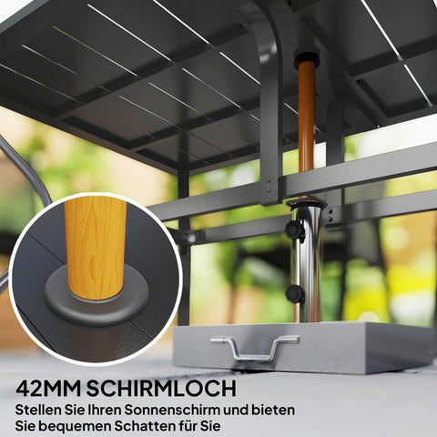 Rootz Garden Table - Outdoor Dining Table - Patio Table - Weatherproof - Steel - 150x90x73 cm - Black - Seats 6 - Umbrella Hole