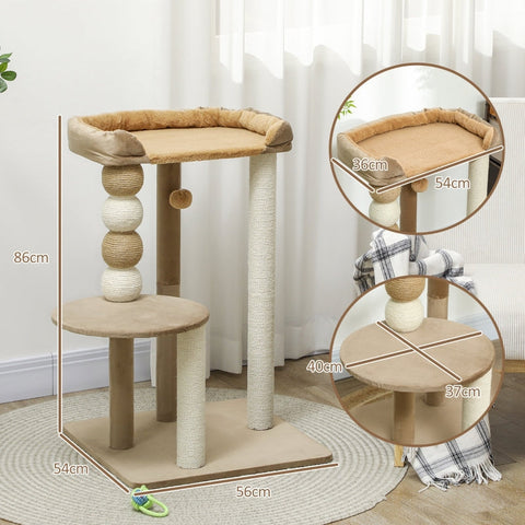 Rootz Luxurious Cat Tree - Scratching Post - Kitty Tower - Comfort for Larger Cats - 56L x 54W x 86H cm