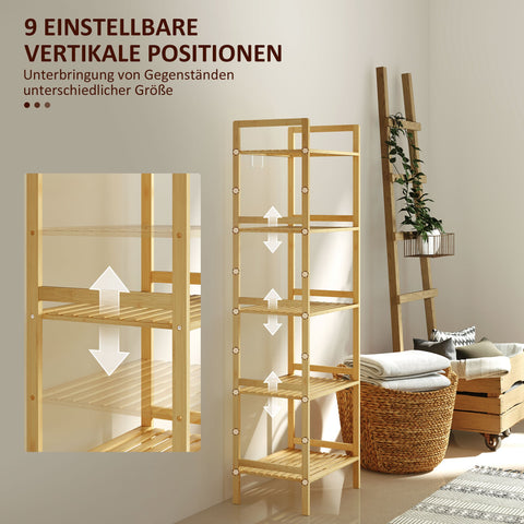 Rootz Bamboo Bathroom Shelf - Storage Shelf - Adjustable Shelves - Water-Repellent Bamboo - 43.5 x 31.5 x 142 cm