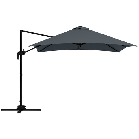 Rootz Square Swiveling Crank Parasol - Outdoor Umbrella - Garden Screen - 360° Rotation - 2.95m x 2.95m x 2.66m Grey