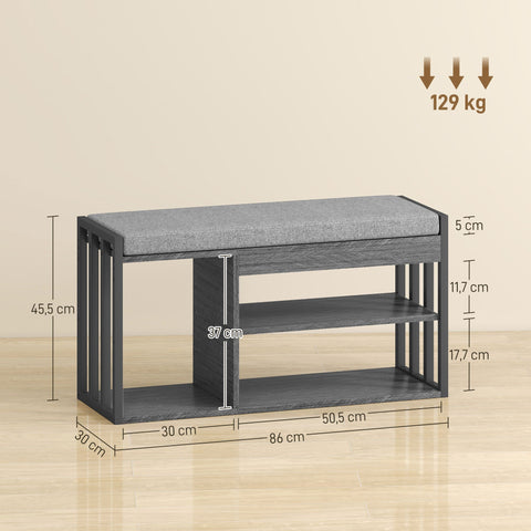 Rootz Shoe Storage Bench - Shoe Rack - Shoe Cabinet - 5cm Upholstered Comfort - 86cm x 30cm x 45.4cm - Grey
