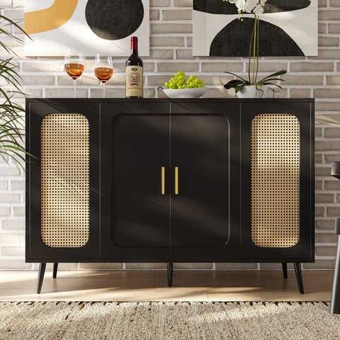 Rootz Buffling Cabinet - Rattan Sideboard - Adjustable Shelf Storage - Modern Design - 120cm x 35cm x 89cm