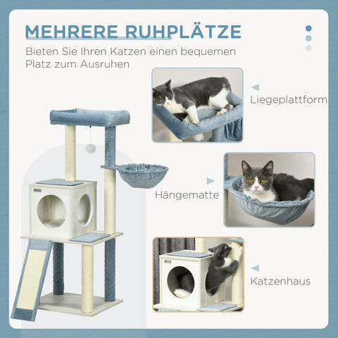 Rootz Ultimate Cat Tree - Scratching Post - Cat Tower - Hammock, Bed, Toys - 48cm x 40cm x 114cm - Chipboard, Velvet, Sisal